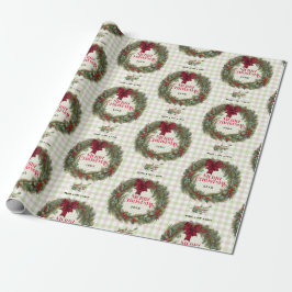 Gingham Wreath Watercolor Christmas Presentpapper