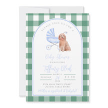 Ginghamkryssad pojke baby shower-inbjudan