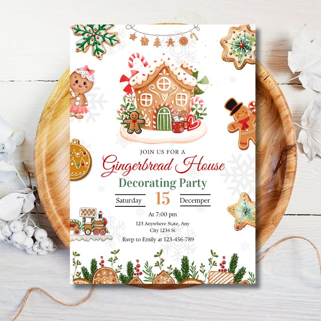 Gingkakshus Dekorering Julfest  Inbjudningar (#Christmas #chrismasinvitation #gingerbread #christmasparty)