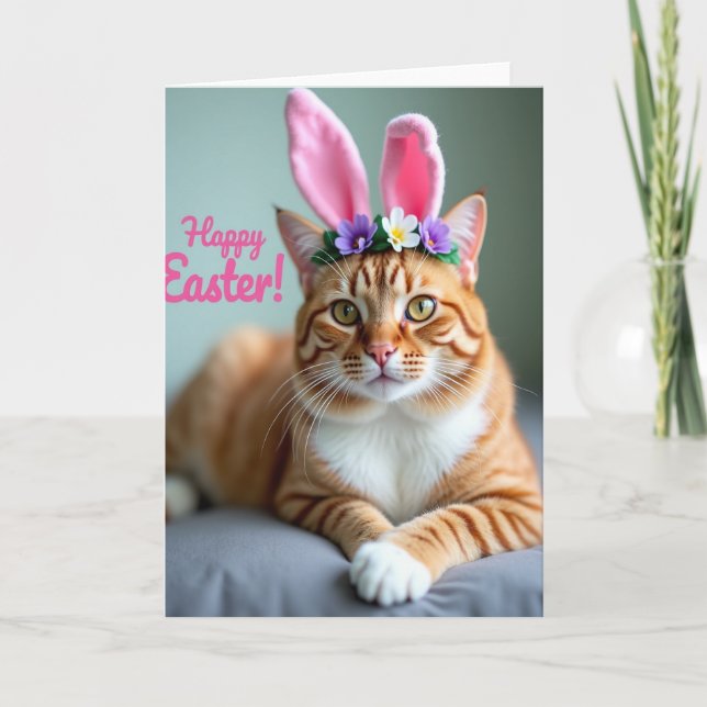 Gingkatt Blommig Kronkard Kort (Framsida)