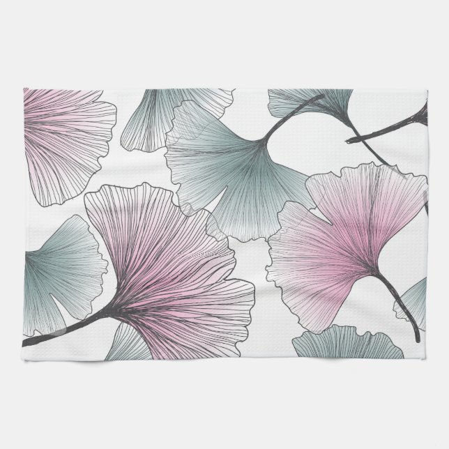 Gingko biloba handdragen. kökshandduk (Horisontell)