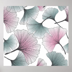Gingko biloba handdragen. poster