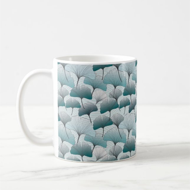 Gingko biloba sömlös blue färg mönster.  kaffemugg (Vänster)