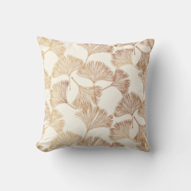Gingko blad guld på kräm toile elfenbens tapet kudde (Framsida)