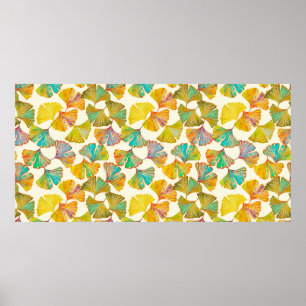 Gingko lämnar på golv sömlös mönster. Watercolo Poster