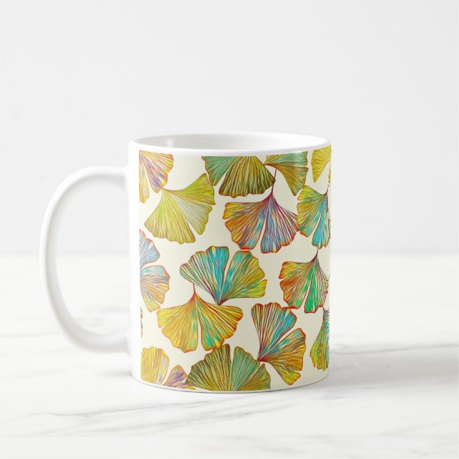 Gingko Löv: Blommigt Abstrakt Art Kaffemugg (Vänster)