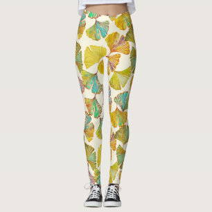 Gingko Löv: Blommigt Abstrakt Art Leggings