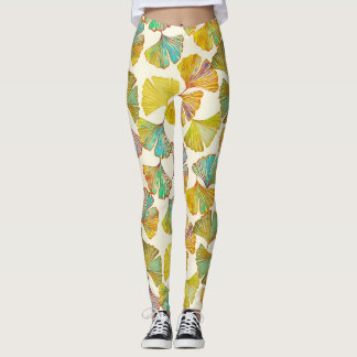 Gingko Löv: Blommigt Abstrakt Art Leggings