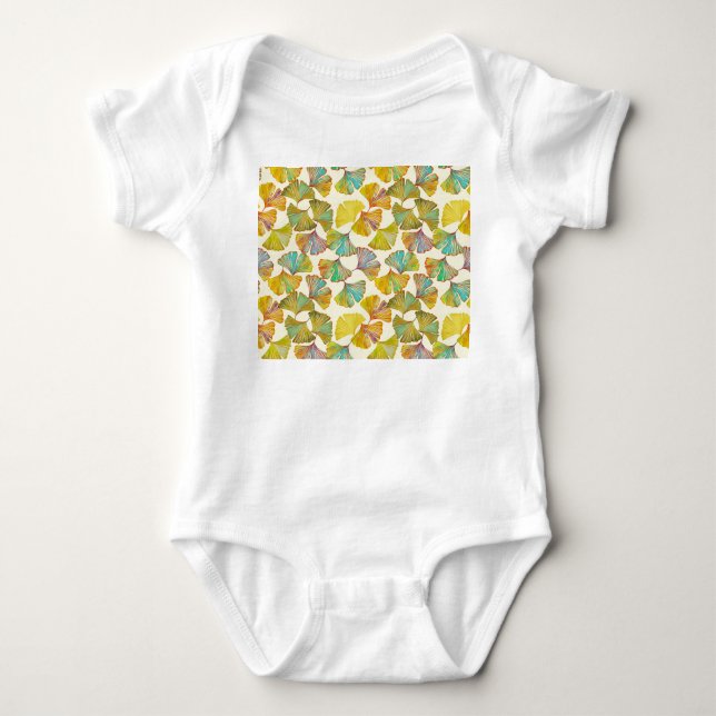 Gingko Löv: Blommigt Abstrakt Art T Shirt (Framsida)