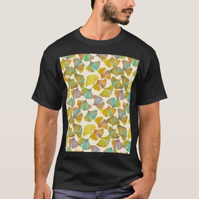 Gingko Löv: Blommigt Abstrakt Art T Shirt (Framsida)