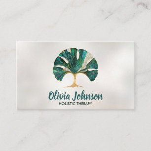 Gingko Löv Träd - Emerald Marble och Guld Visitkort