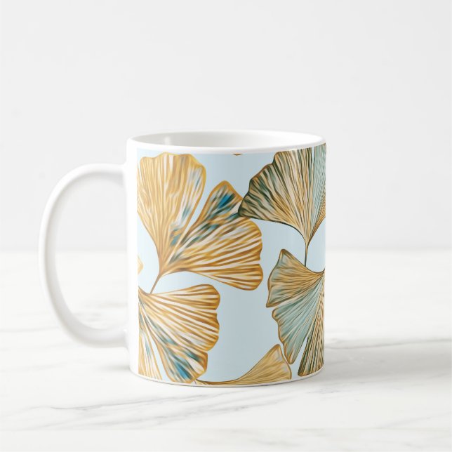 Gingko Löv Watercolor Seamless Mönster Kaffemugg (Vänster)