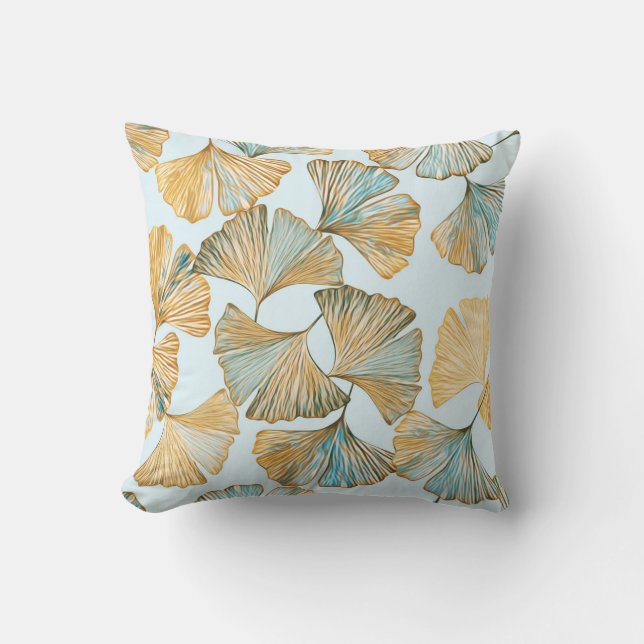 Gingko Löv Watercolor Seamless Mönster Kudde (Framsida)