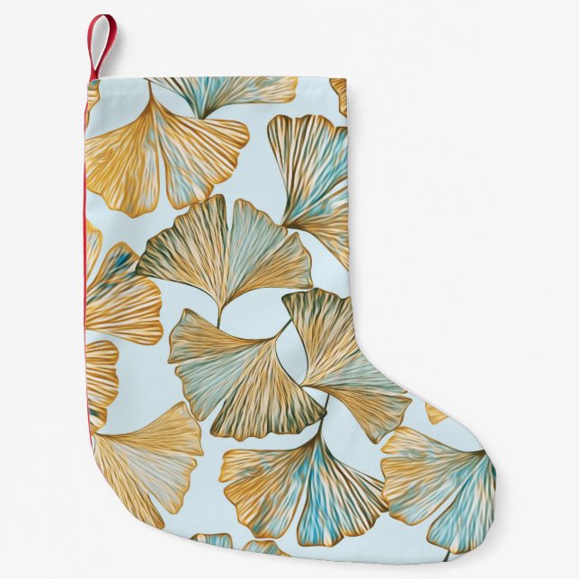 Gingko Löv Watercolor Seamless Mönster Liten Julstrumpa (Framsidan)