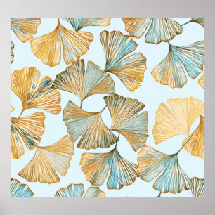Gingko Löv Watercolor Seamless Mönster Poster