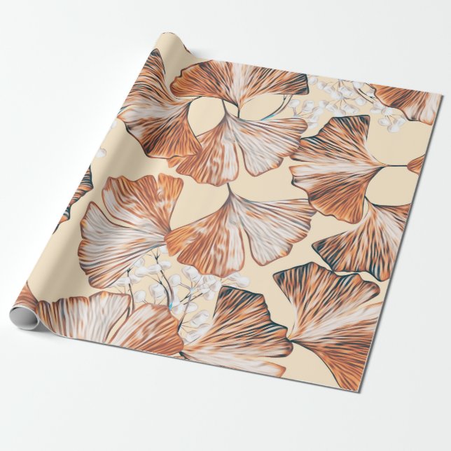 Gingko with fruits seamless pattern. Watercolor fl Presentpapper (Utrullad)