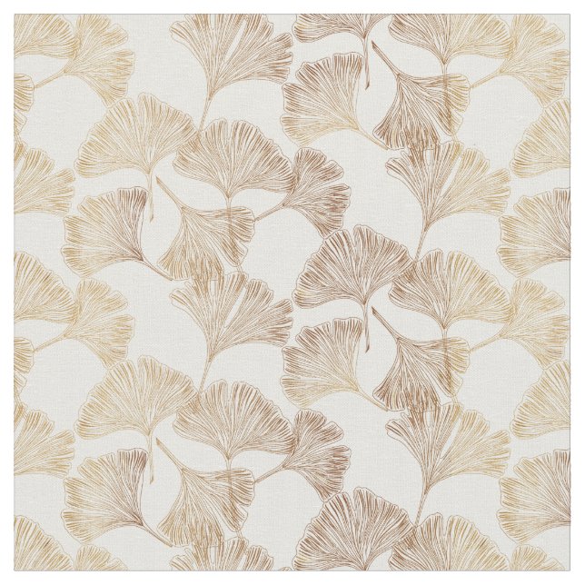 Gingkoblad guld på krämfärgad toile elfenbensfärga tyg (Närbild)