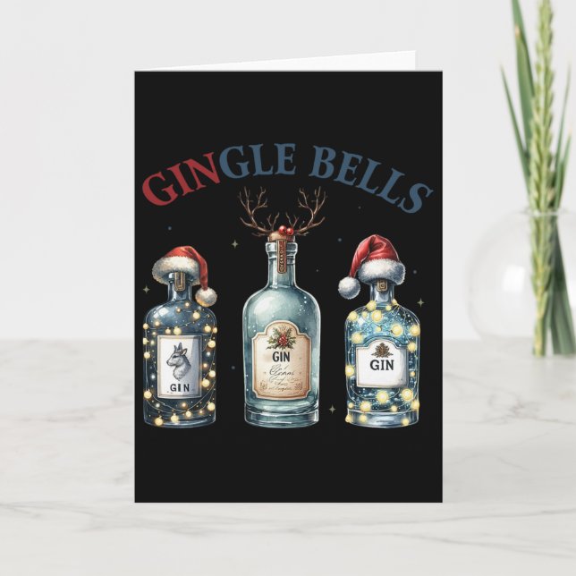 Gingle Bells Funny Gin Gin Bells Christmas Tree Me Kort (Framsida)