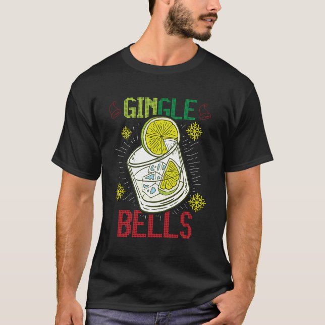 Gingle Klockor Gin Tonic Glass Santa Ugly jul T Shirt (Framsida)