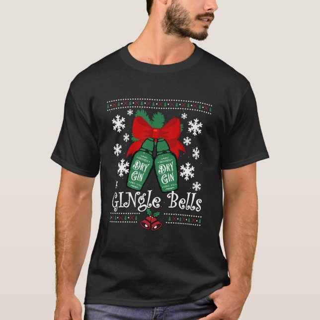 Gingle Klockor Ugly jul Gin Mistletoe Julafton T Shirt (Framsida)