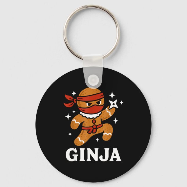 Ginjas Gingerbread Ninja Funny Christmas Cookie Bo Nyckelring (Framsida)
