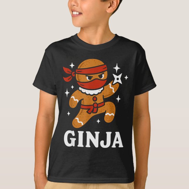 Ginjas Gingerbread Ninja Funny Christmas Cookie Bo T Shirt (Framsida)