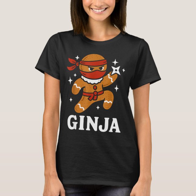 Ginjas Gingerbread Ninja Funny Christmas Cookie Bo T Shirt (Framsida)