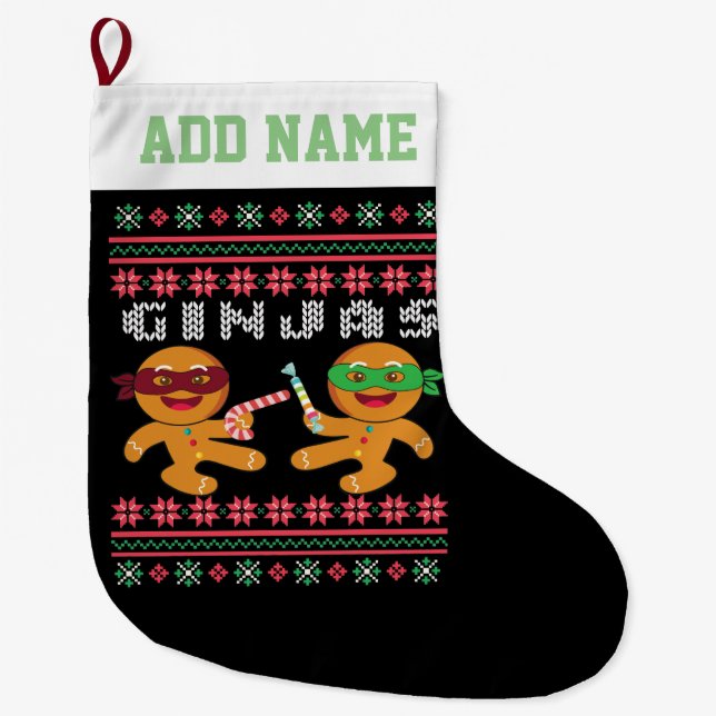 Ginjas Pepparkaksgubbar Ugly jul Sweater Stor Julstrumpa (Framsidan)