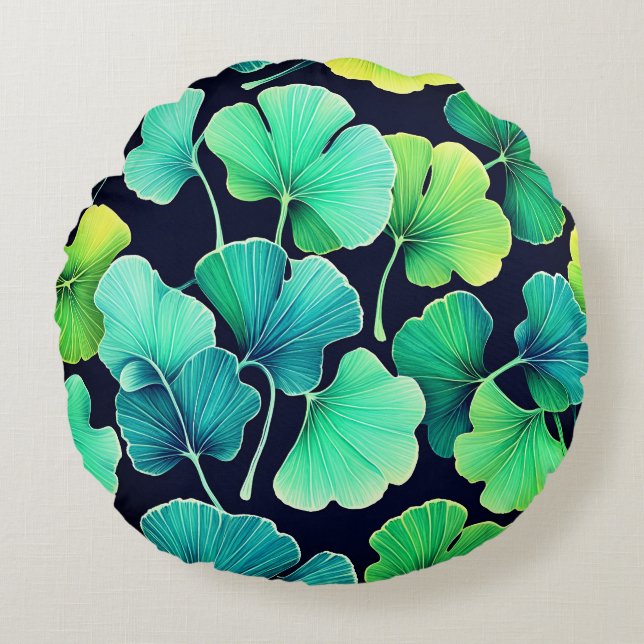 Ginkgo biloba blad  rund kudde (Framsidan)
