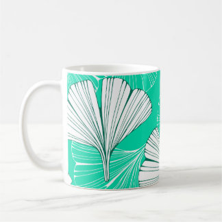 Ginkgo biloba löv, handdragen mönster kaffemugg