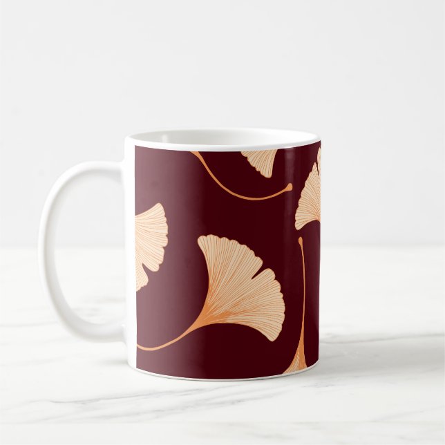 Ginkgo biloba löv, sömlöst blommönster. kaffemugg (Vänster)