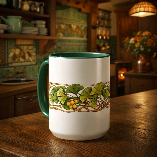 Ginkgo Biloba Retro Art Nouveau Fries Mugg (Skapare uppladdad)