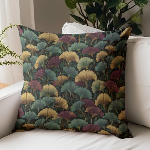 Ginkgo-bladsmönster Teal Burgundy Kudde