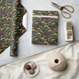 Ginkgo-bladsmönster Teal Burgundy Presentpapper