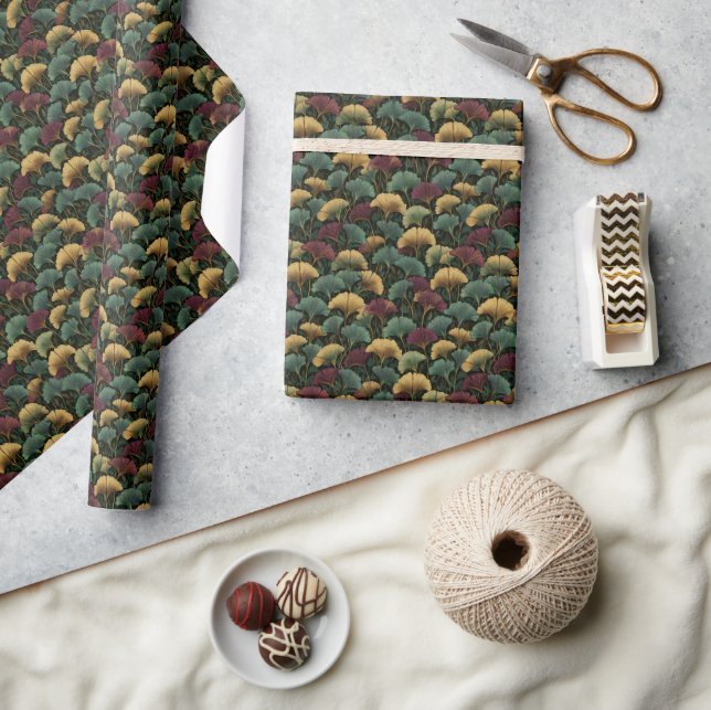 Ginkgo-bladsmönster Teal Burgundy  Presentpapper (Hantverk)