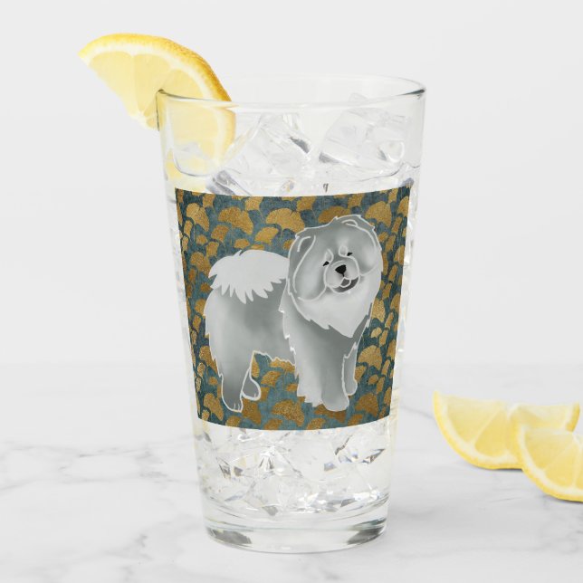 GINKGO Blue Chow 16 oz-design fram och bak Glaskopp (Framsida Ice)