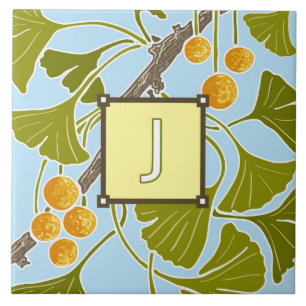 Ginkgo Dance Monogram Brev J Kakelplatta