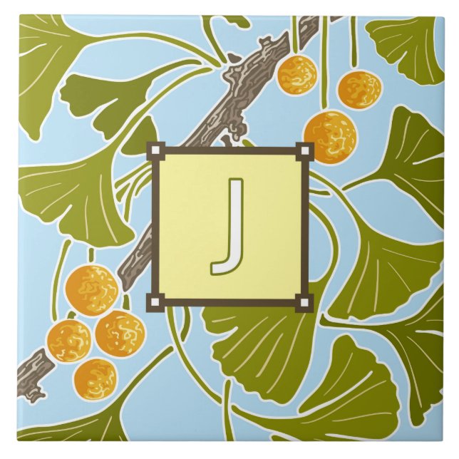 Ginkgo Dance Monogram Brev J Kakelplatta (Framsidan)