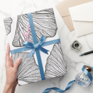 Ginkgo lämnar Wrapping papper. Svartvit Presentpapper