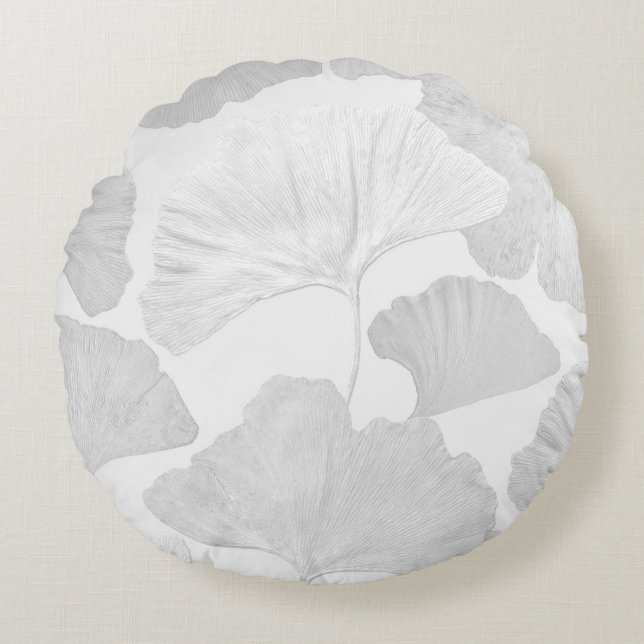 Ginkgo Leaves Soft Gray Dream 2 Rund Kudde (Framsidan)