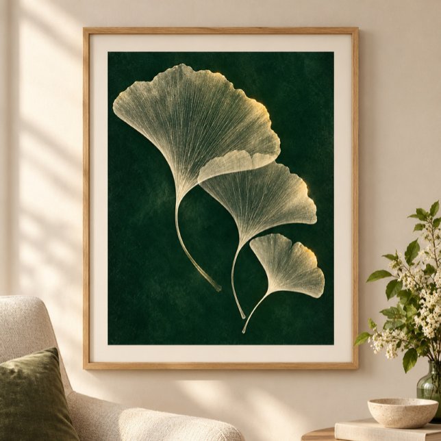 Ginkgo Light Arkiv Konsttryck Poster (Styled display of Ginkgo Light Archive Art Print. Frame, mat and furnishings shown for illustration; select framing options separately.)