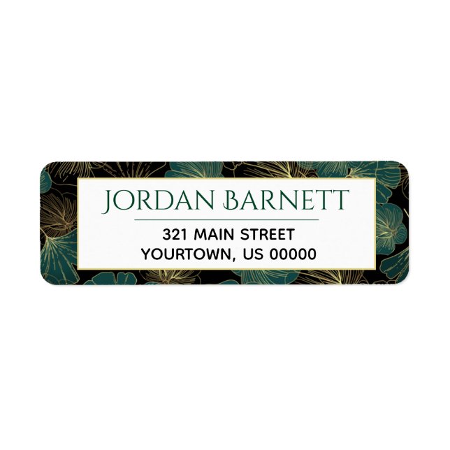 Ginkgo Löv Asian Botanical Löv Label Returadress Etikett (Framsidan)