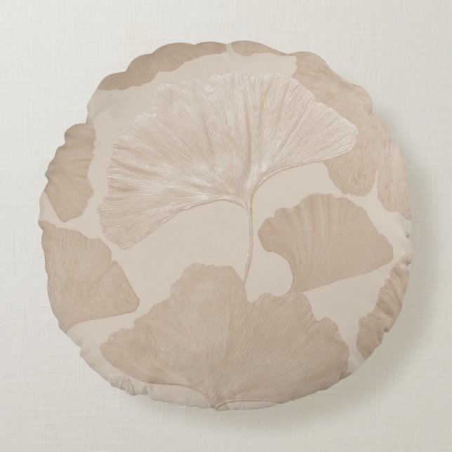 Ginkgo löv Beige Dröm 2 Rund Kudde (Framsidan)