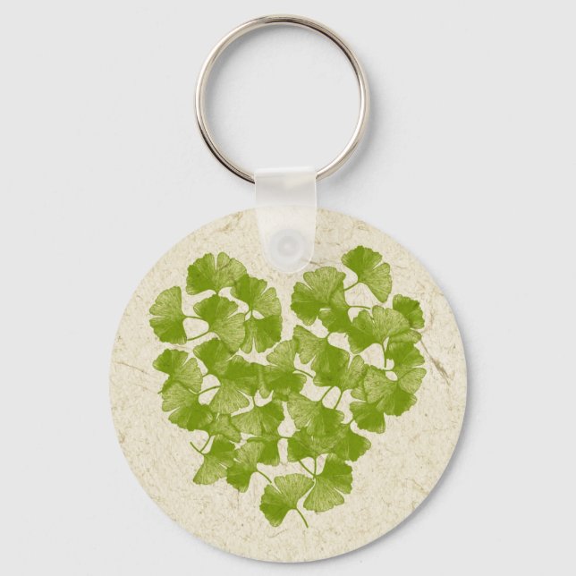 Ginkgo Löv Heart Nyckelring (Framsida)