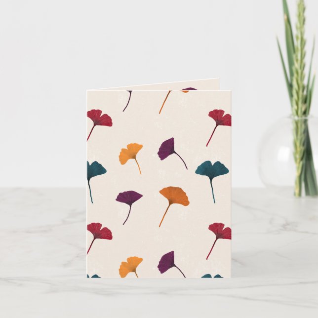 Ginkgo Löv Mönster Watercolor Fall Autumn Färg Kort (Framsida)