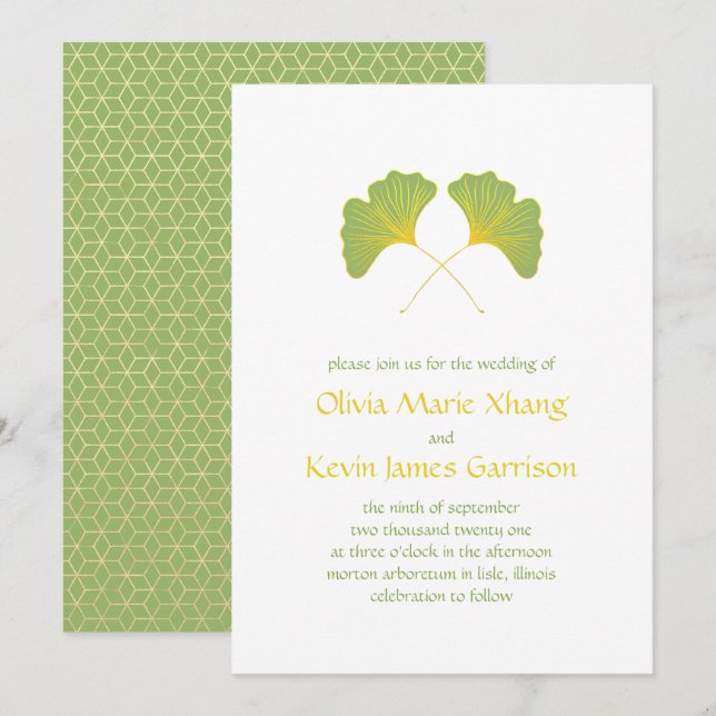 Ginkgo Löv och Guld Geometric Inbjudningar (Fram/baksida)