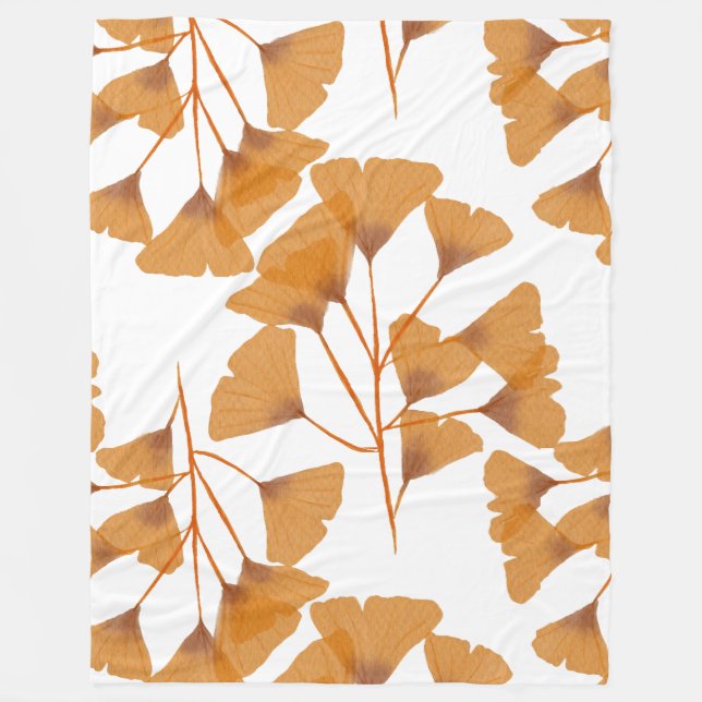 Ginkgo Löv Seamless Autumn Mönster Fleecefilt (Framsidan)