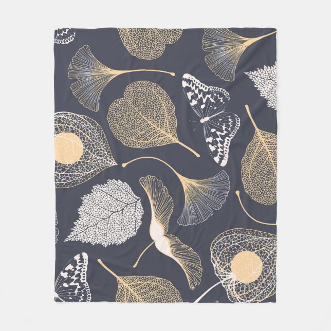 Ginkgo Löv: Sömlös Blommigt Elegance. Fleecefilt (Framsidan)