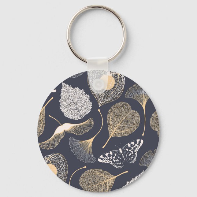 Ginkgo Löv: Sömlös Blommigt Elegance. Nyckelring (Framsida)