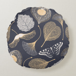 Ginkgo Löv: Sömlös Blommigt Elegance. Rund Kudde